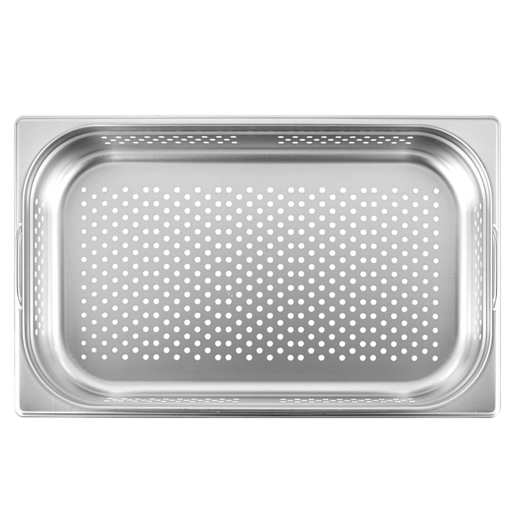 Met Lux Rectangle Stainless Steel Full Size Steam Table Pan 4 Inch Deep - Perforated, Anti Jam, Collapsible Handles - 1 count box