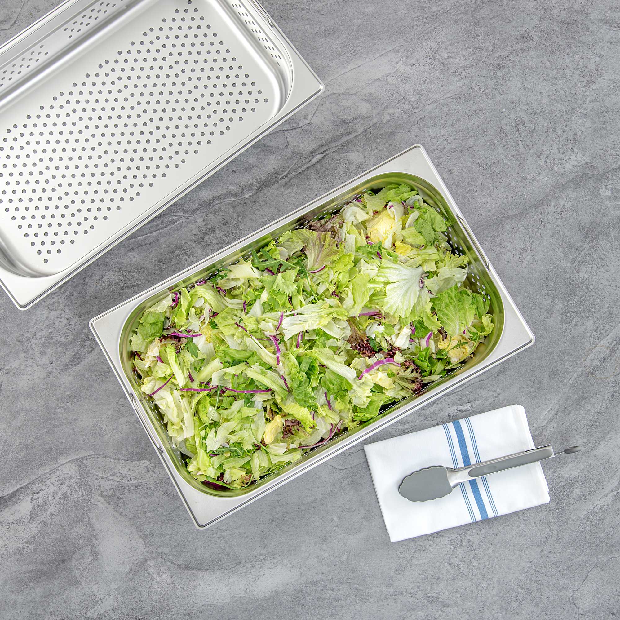 Met Lux Rectangle Stainless Steel Full Size Steam Table Pan 4 Inch Deep - Perforated, Anti Jam, Collapsible Handles - 1 count box