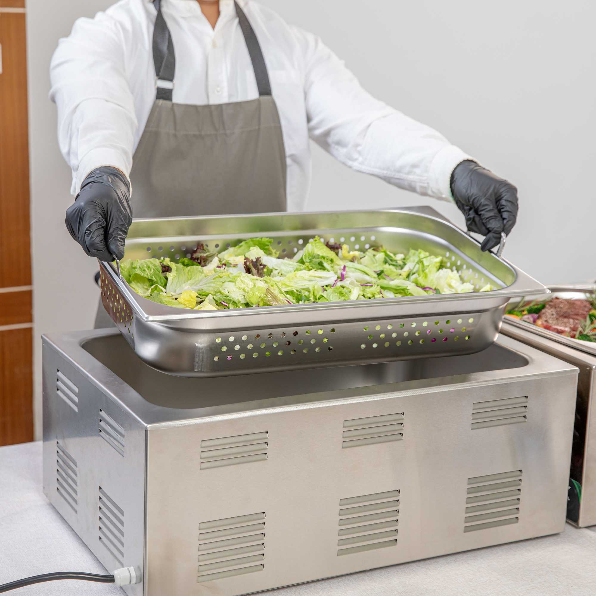Met Lux Rectangle Stainless Steel Full Size Steam Table Pan 4 Inch Deep - Perforated, Anti Jam, Collapsible Handles - 1 count box