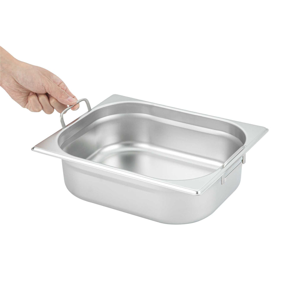 Met Lux Rectangle Stainless Steel 1/2 Size Steam Table Pan 4 Inch Deep - Anti Jam, Collapsible Handles - 1 count box