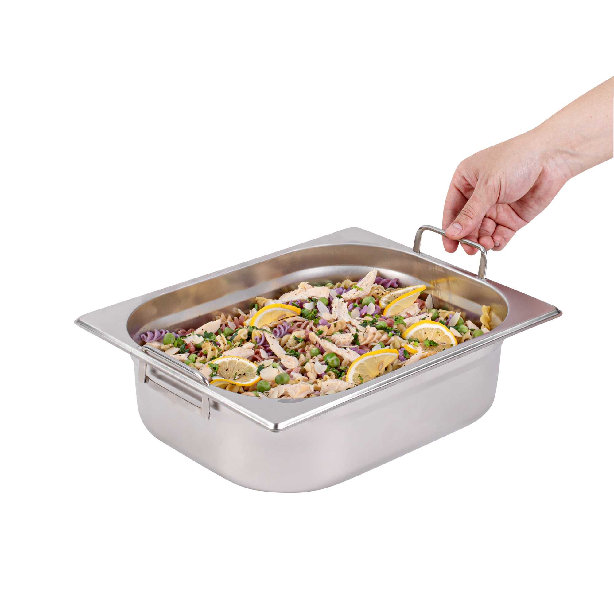 Met Lux Rectangle Stainless Steel 1/2 Size Steam Table Pan 4 Inch Deep - Anti Jam, Collapsible Handles - 1 count box