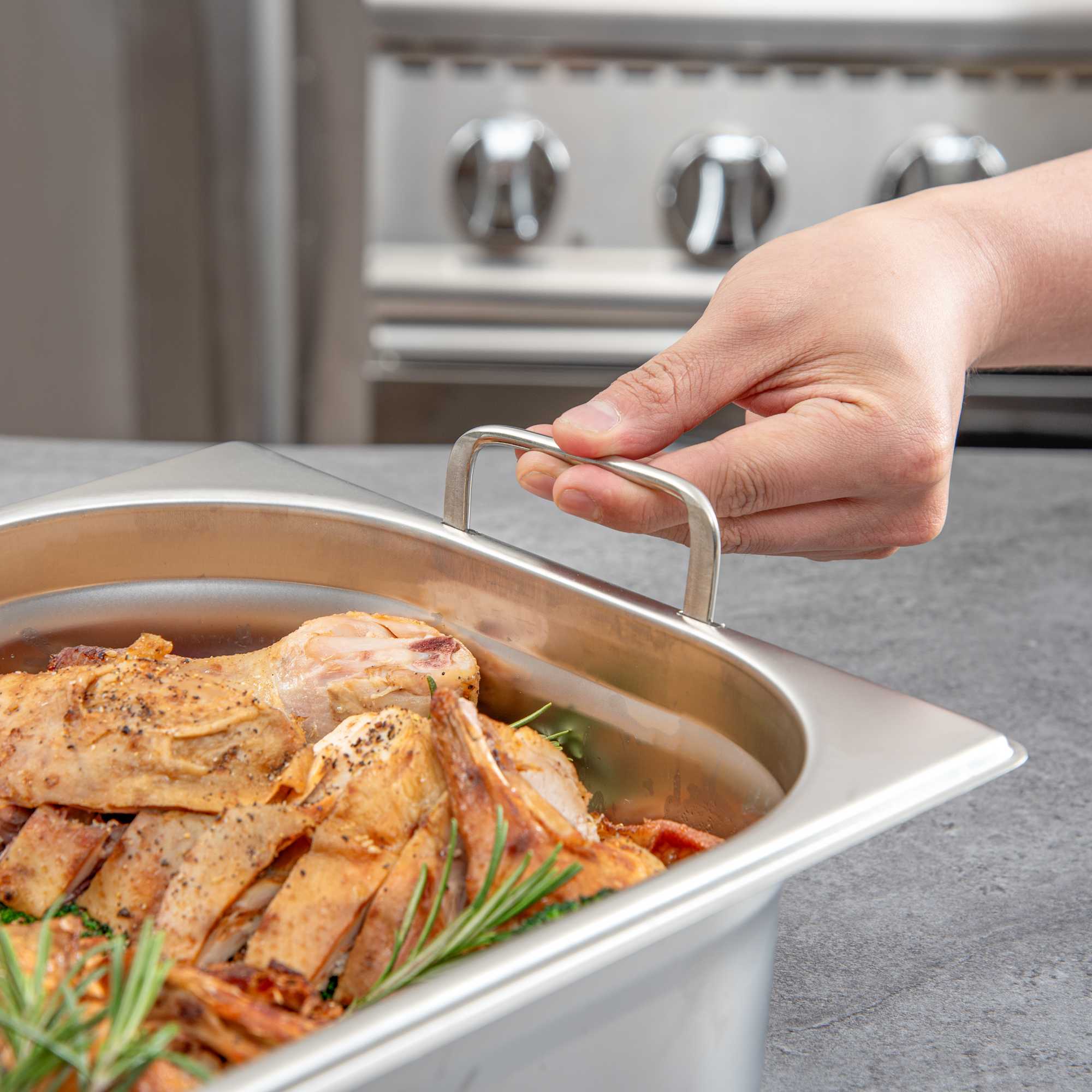 Met Lux Rectangle Stainless Steel 1/2 Size Steam Table Pan 4 Inch Deep - Anti Jam, Collapsible Handles - 1 count box