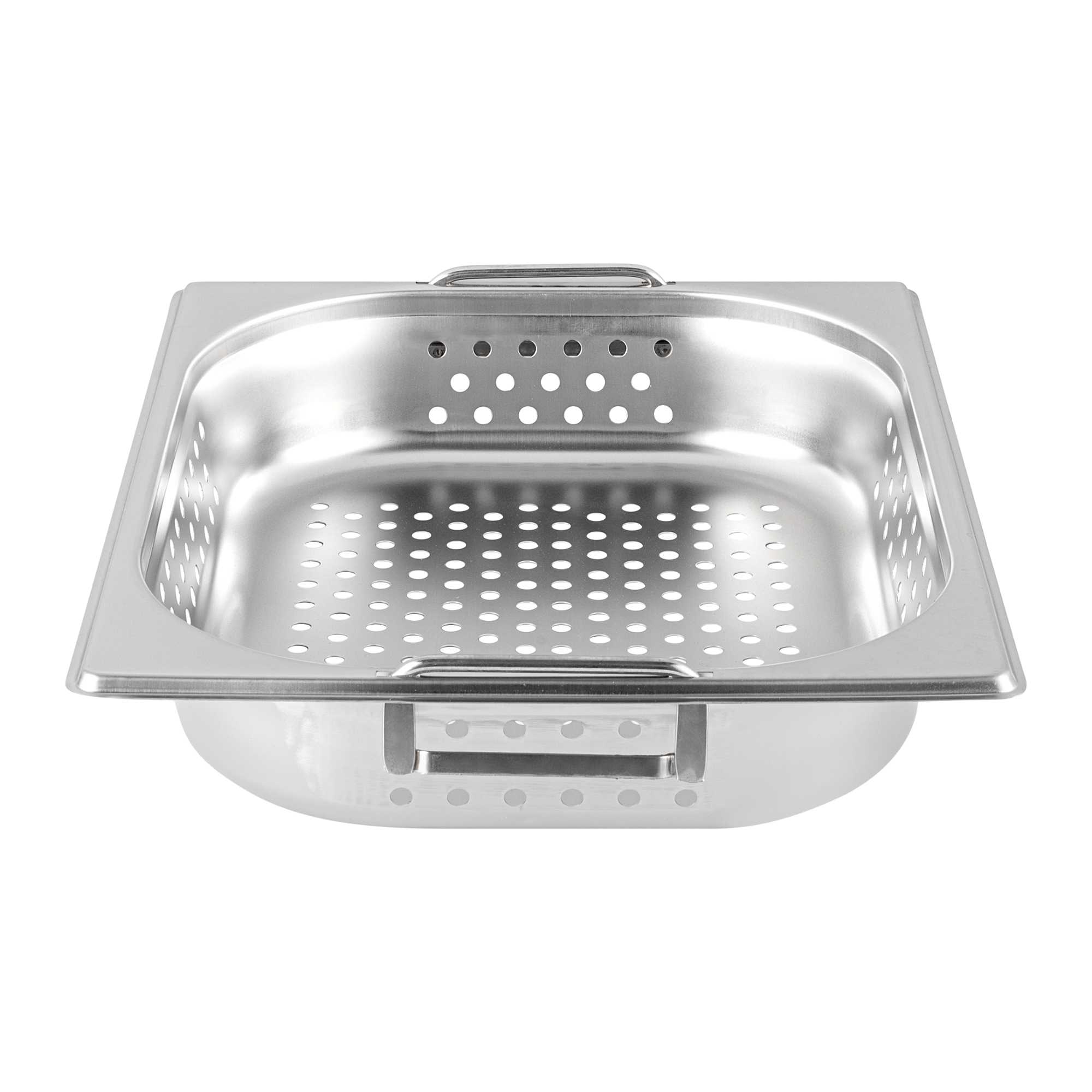 Met Lux Rectangle Stainless Steel 1/2 Size Steam Table Pan 2.5 Inch Deep - Perforated, Anti Jam, Collapsible Handles - 1 count box