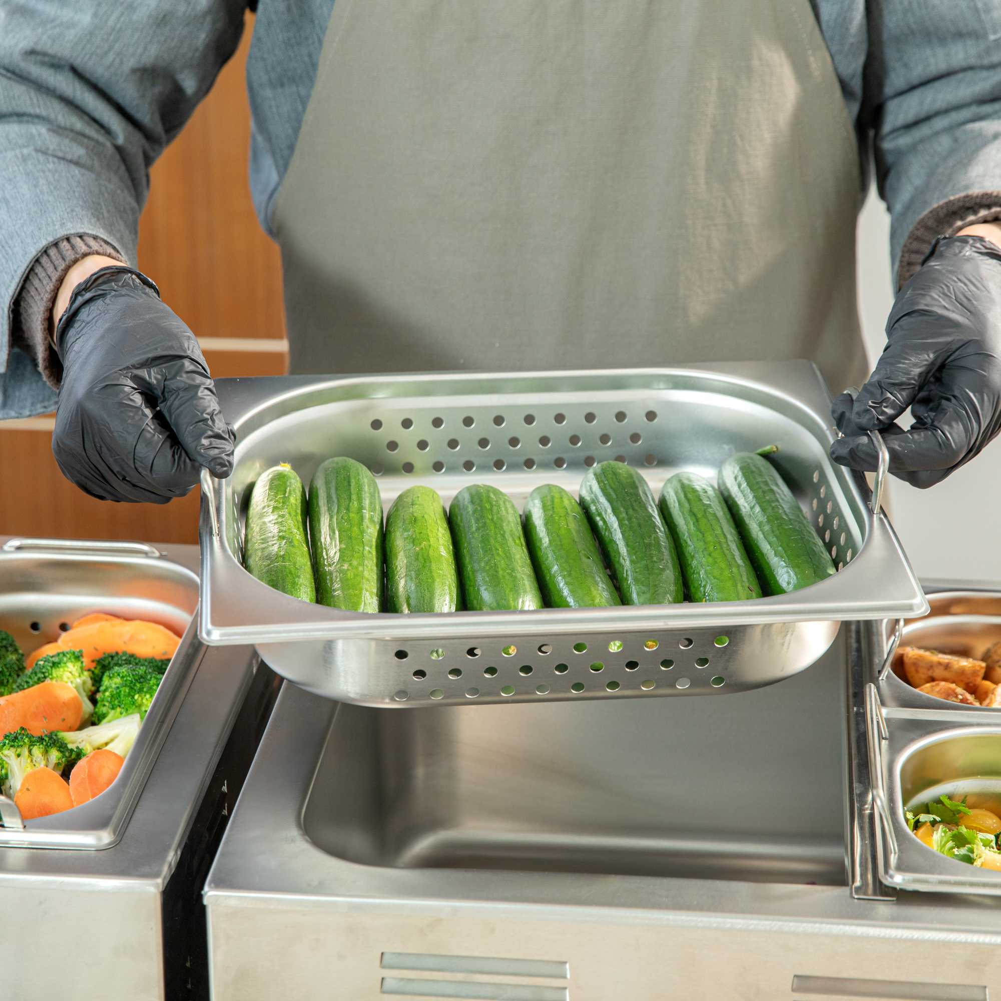 Met Lux Rectangle Stainless Steel 1/2 Size Steam Table Pan 2.5 Inch Deep - Perforated, Anti Jam, Collapsible Handles - 1 count box