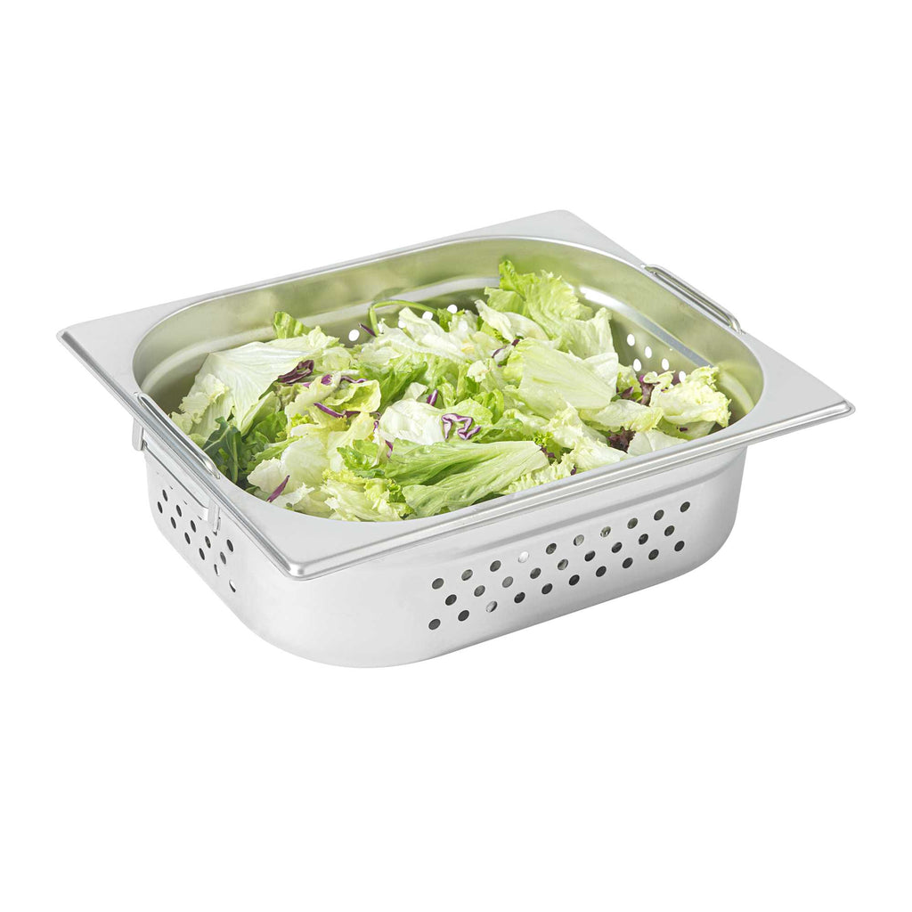 Met Lux Rectangle Stainless Steel 1/2 Size Steam Table Pan 4 Inch Deep - Perforated, Anti Jam, Collapsible Handles - 1 count box