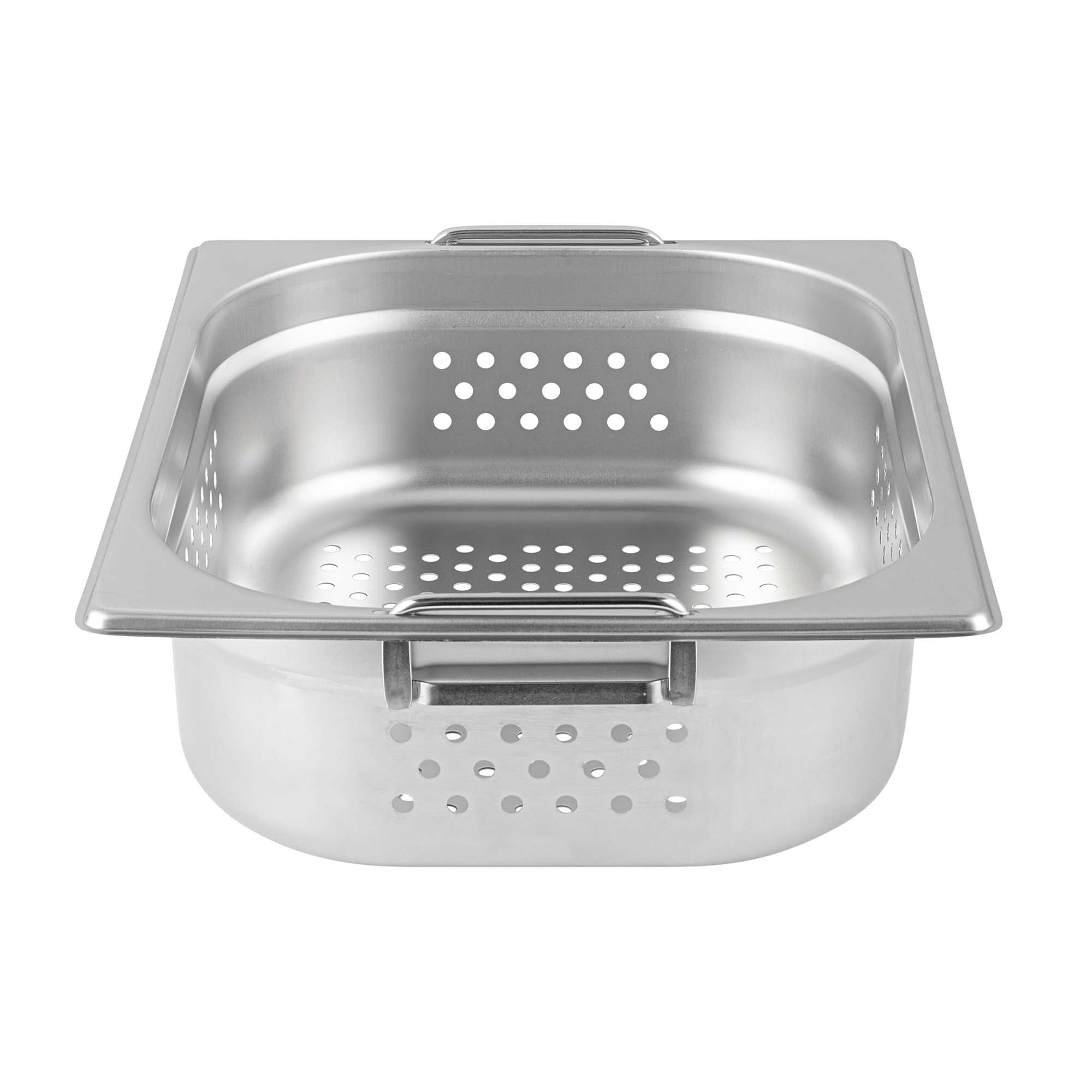 Met Lux Rectangle Stainless Steel 1/2 Size Steam Table Pan 4 Inch Deep - Perforated, Anti Jam, Collapsible Handles - 1 count box