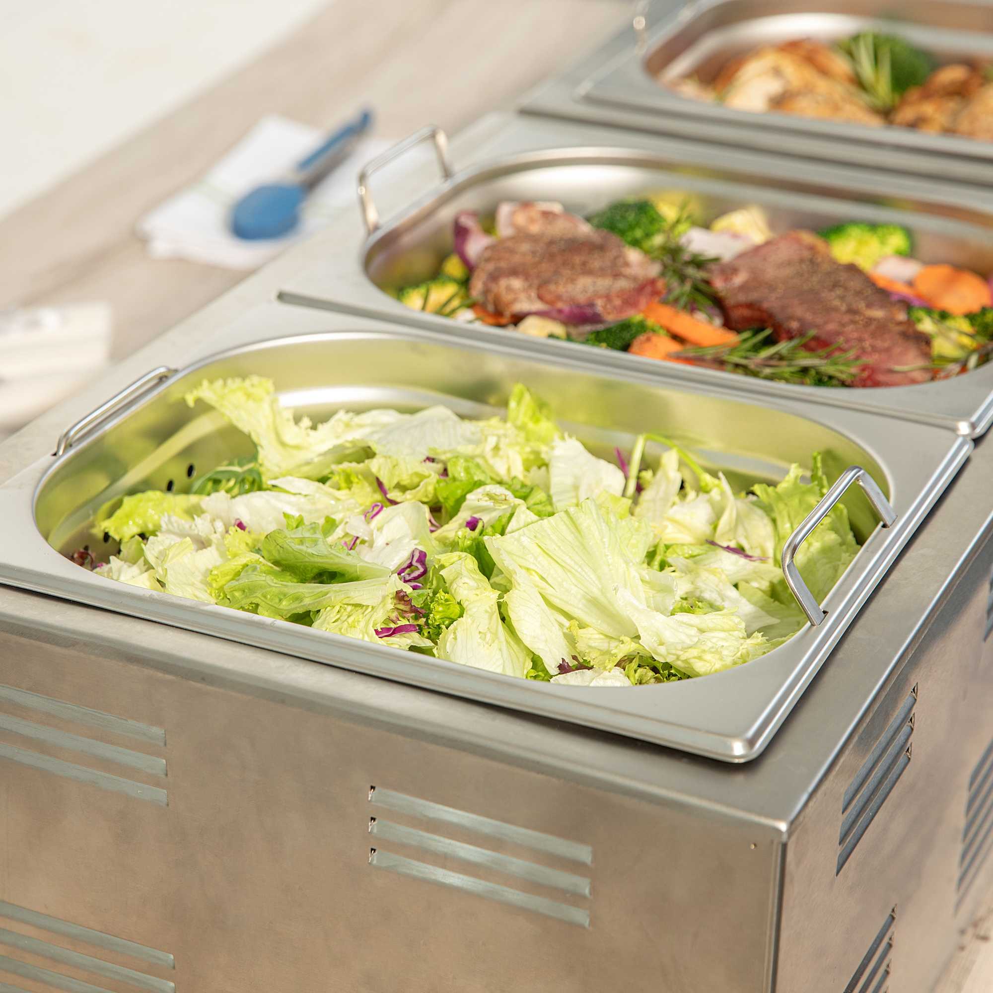 Met Lux Rectangle Stainless Steel 1/2 Size Steam Table Pan 4 Inch Deep - Perforated, Anti Jam, Collapsible Handles - 1 count box