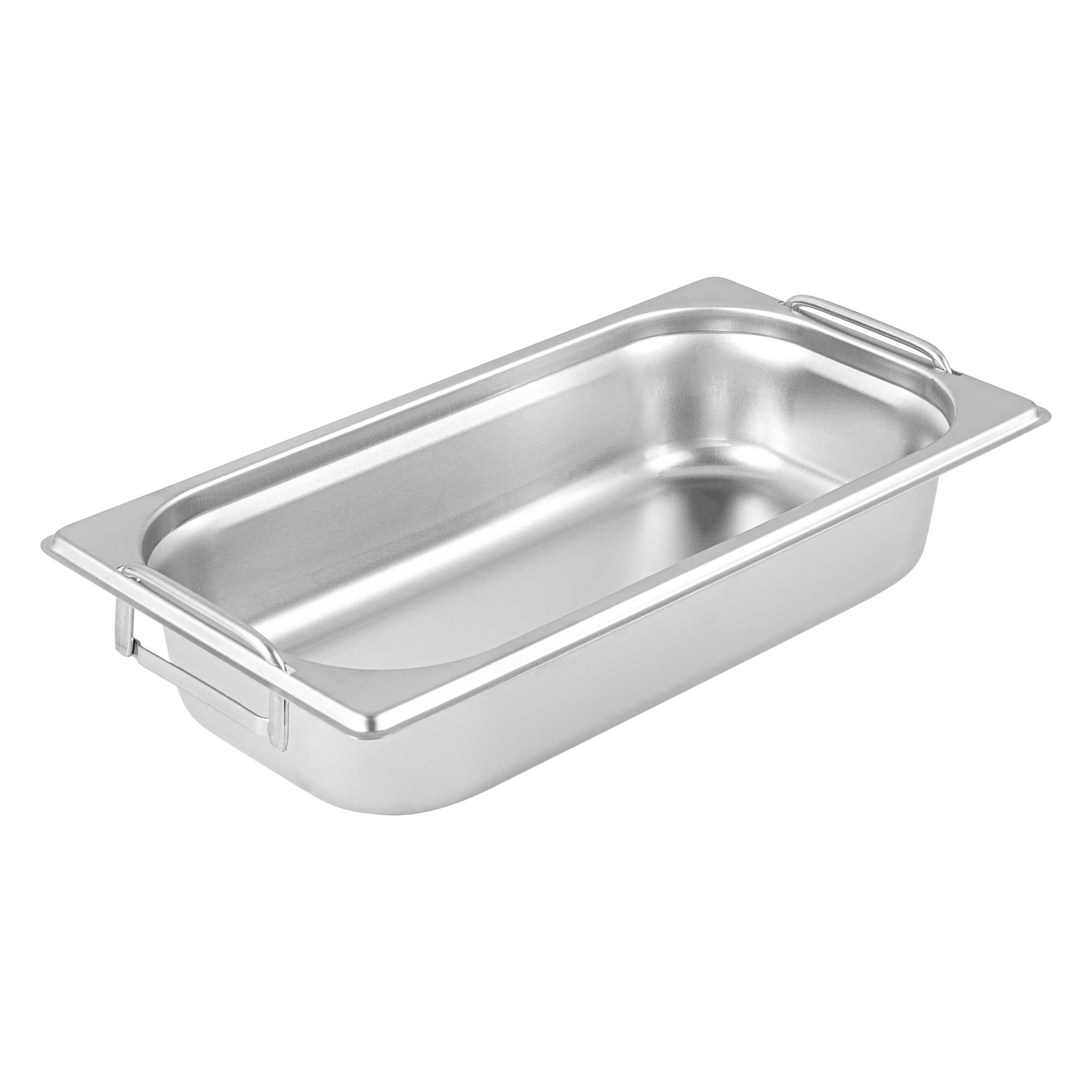 Met Lux Rectangle Stainless Steel 1/3 Size Steam Table Pan 2.5 Inch Deep - Anti Jam, Collapsible Handles - 1 count box