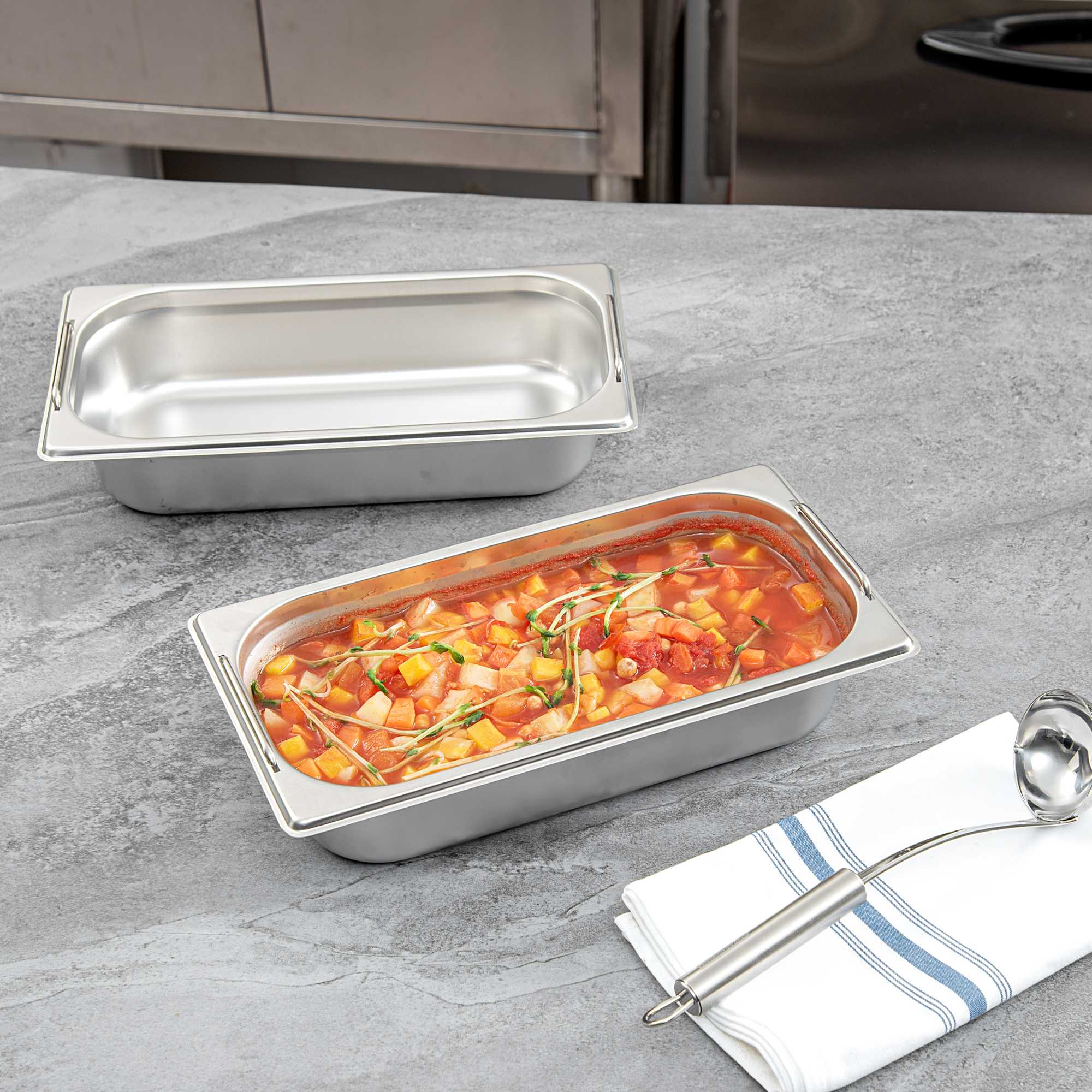 Met Lux Rectangle Stainless Steel 1/3 Size Steam Table Pan 2.5 Inch Deep - Anti Jam, Collapsible Handles - 1 count box