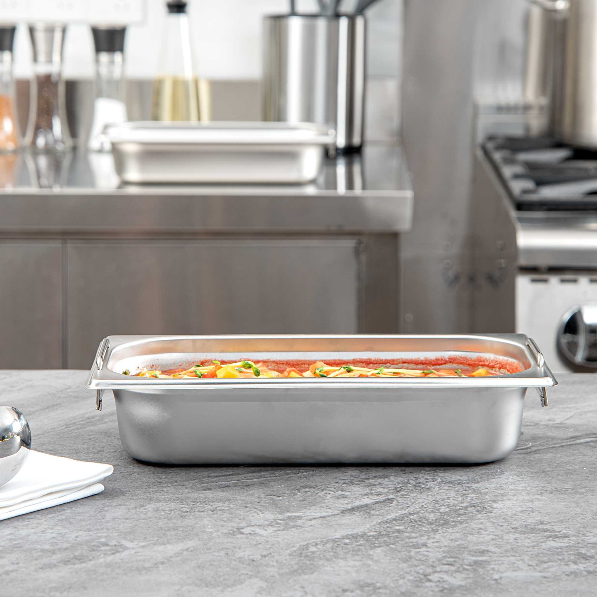 Met Lux Rectangle Stainless Steel 1/3 Size Steam Table Pan 2.5 Inch Deep - Anti Jam, Collapsible Handles - 1 count box
