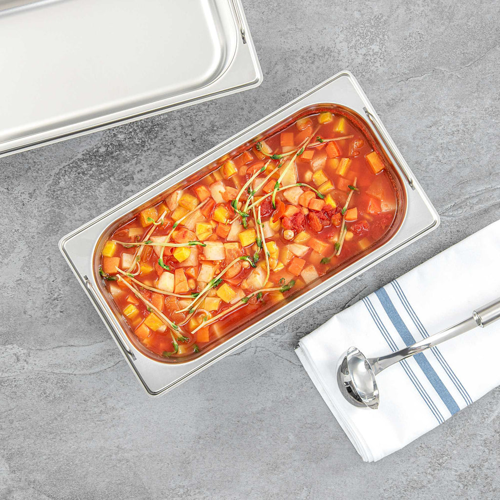 Met Lux Rectangle Stainless Steel 1/3 Size Steam Table Pan 2.5 Inch Deep - Anti Jam, Collapsible Handles - 1 count box