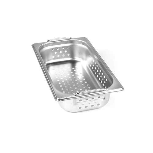 Met Lux Rectangle Stainless Steel 1/3 Size Steam Table Pan 2.5 Inch Deep - Perforated, Anti Jam, Collapsible Handles - 1 count box
