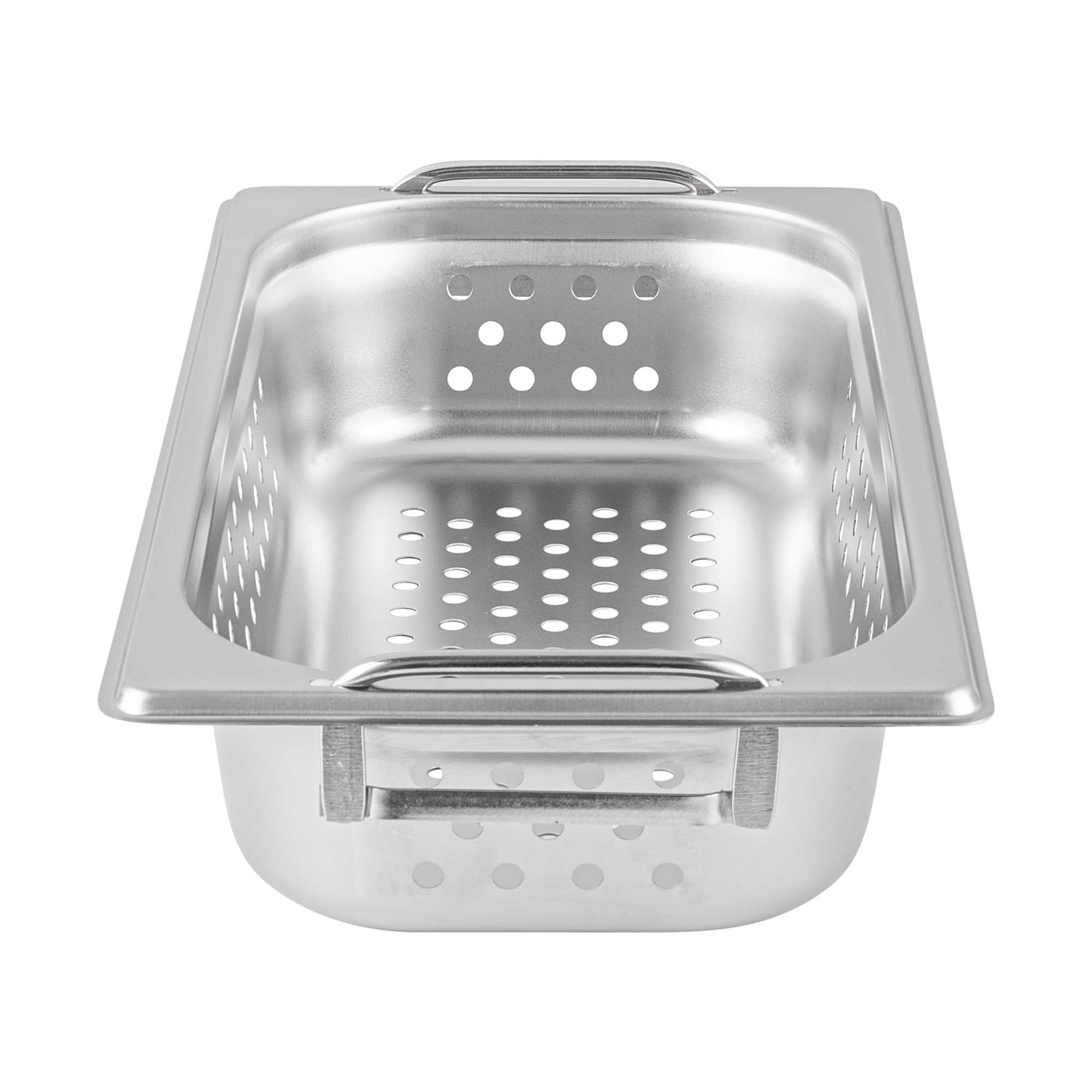 Met Lux Rectangle Stainless Steel 1/3 Size Steam Table Pan 2.5 Inch Deep - Perforated, Anti Jam, Collapsible Handles - 1 count box