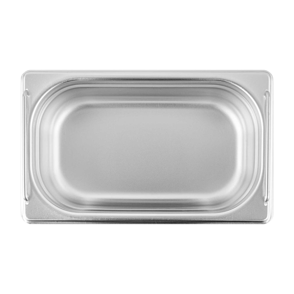 Met Lux Rectangle Stainless Steel 1/4 Size Steam Table Pan - 4 Inch Deep - Anti Jam, Collapsible Handles - 1 count box