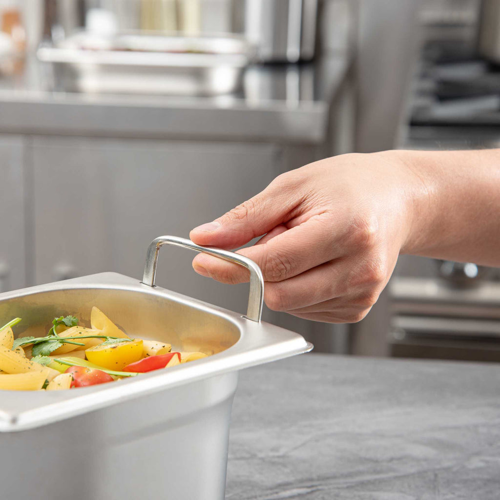 Met Lux Rectangle Stainless Steel 1/6 Size Steam Table Pan - Anti Jam, Collapsible Handles - 1 count box