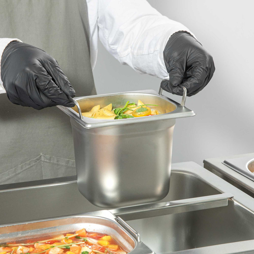 Met Lux Rectangle Stainless Steel 1/6 Size Steam Table Pan - Anti Jam, Collapsible Handles - 1 count box