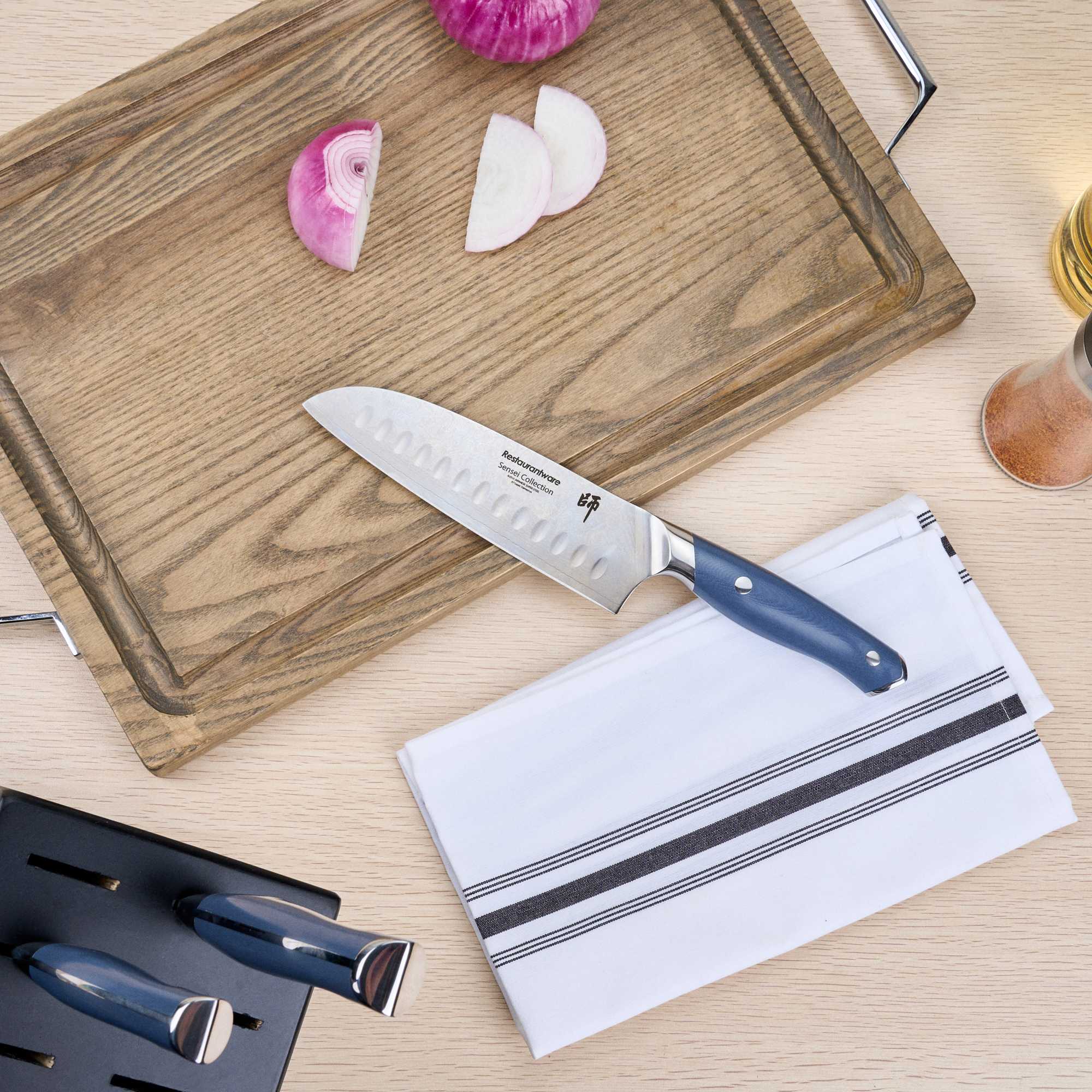 Sensei Blue Damascus Steel 7" Santoku Knife - 1 count box