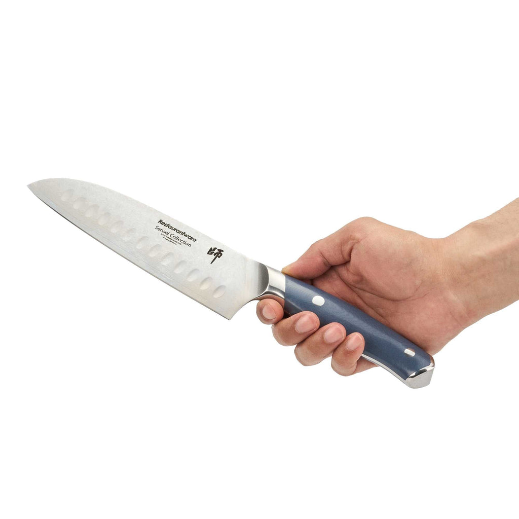 Sensei Blue Damascus Steel 7" Santoku Knife - 1 count box