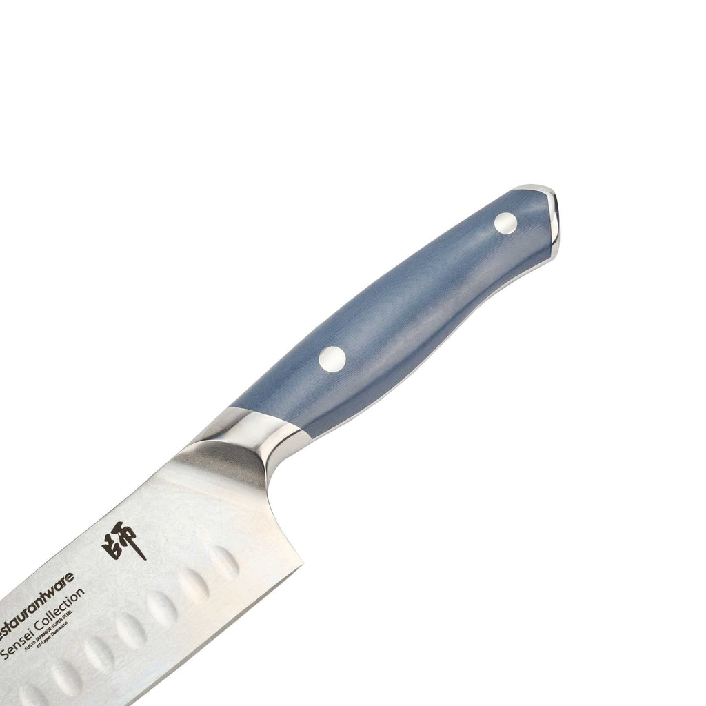 Sensei Blue Damascus Steel 7" Santoku Knife - 1 count box