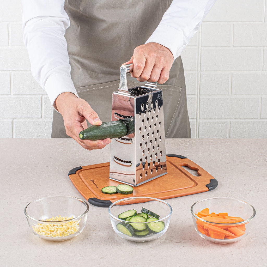 Met Lux Stainless Steel Heavy-Duty Four-Sided Cheese Grater - 4 1/4" x 3 1/4" x 10" - 1 count box