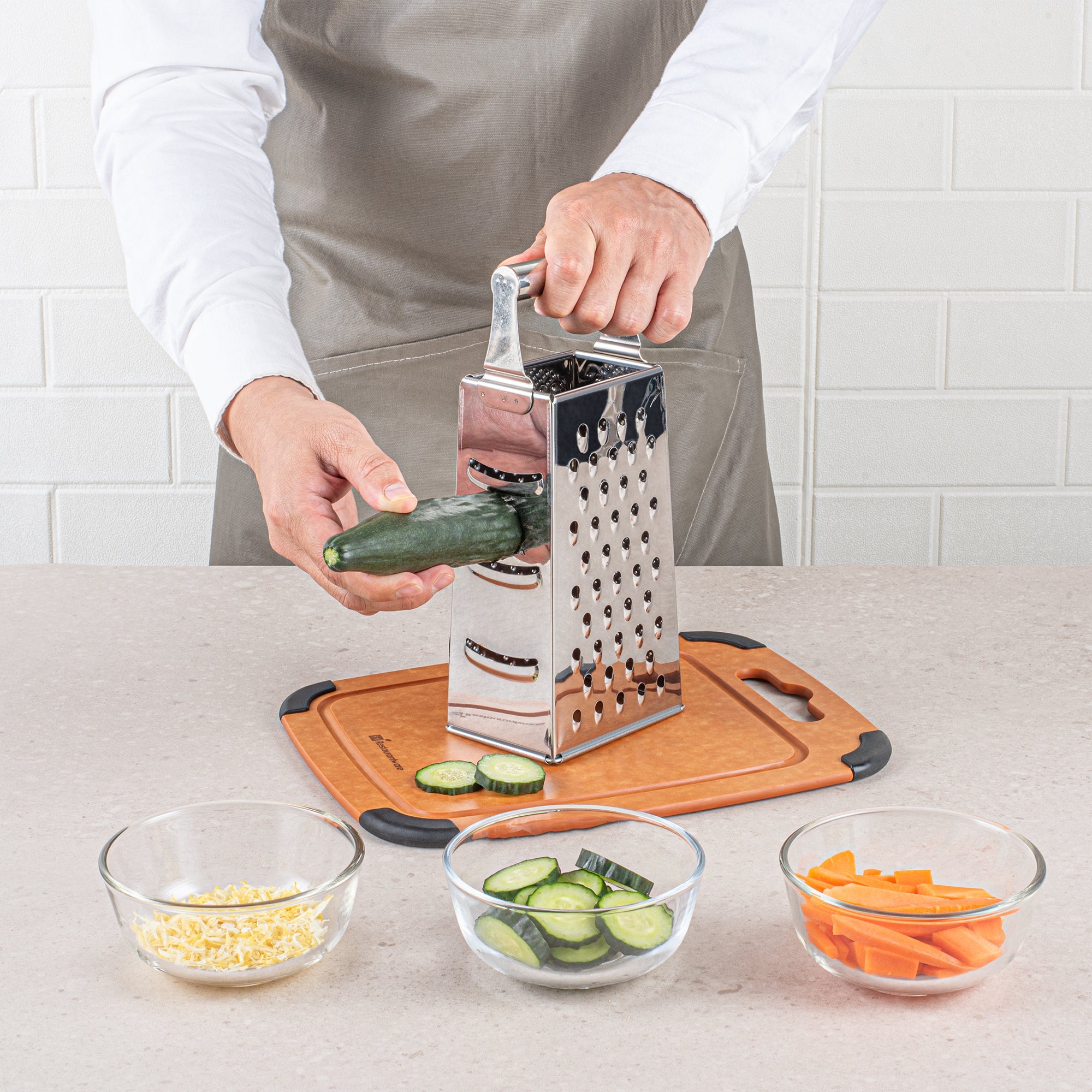 Met Lux Stainless Steel Heavy-Duty Four-Sided Cheese Grater - 4 1/4" x 3 1/4" x 10" - 1 count box
