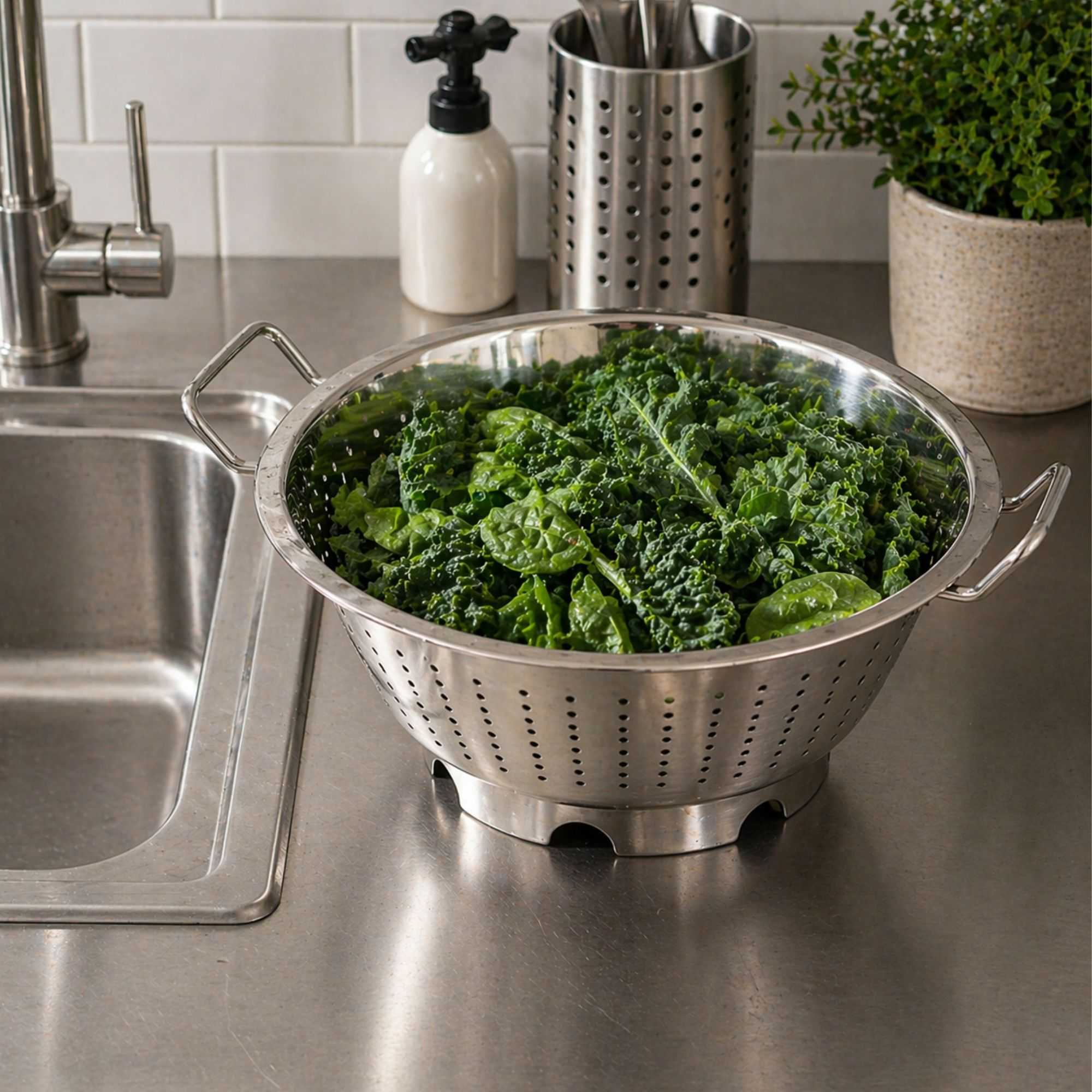 Met Lux Stainless Steel Colander - European Style - 17" x 14" x 8 1/2" - 1 count box