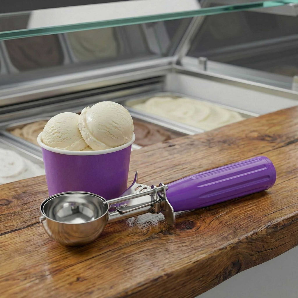 Met Lux 0.8 oz Stainless Steel #40 Portion Scoop - with Orchid Handle - 1 count box