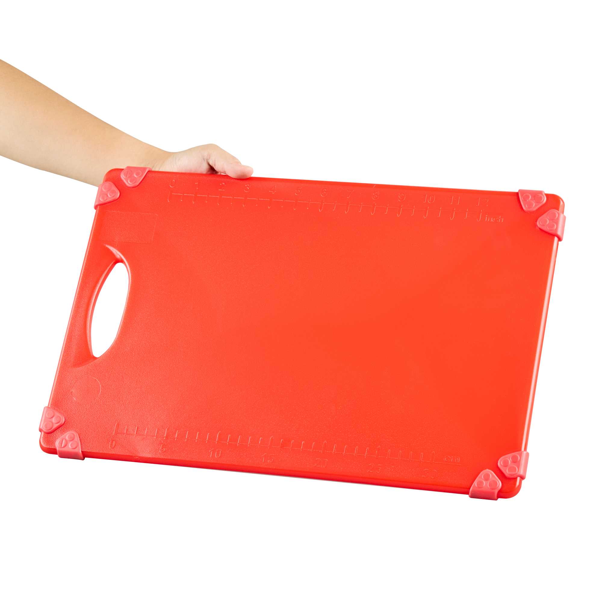 Sure Grip Red Plastic Cutting Board - Non-Slip, Measurement Markers, Carrying Handle - 12" x 18" - 1 count box