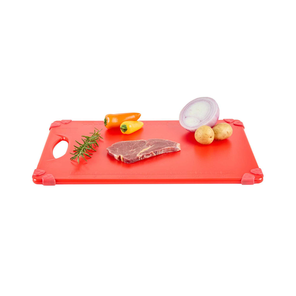 Sure Grip Red Plastic Cutting Board - Non-Slip, Measurement Markers, Carrying Handle - 12" x 18" - 1 count box