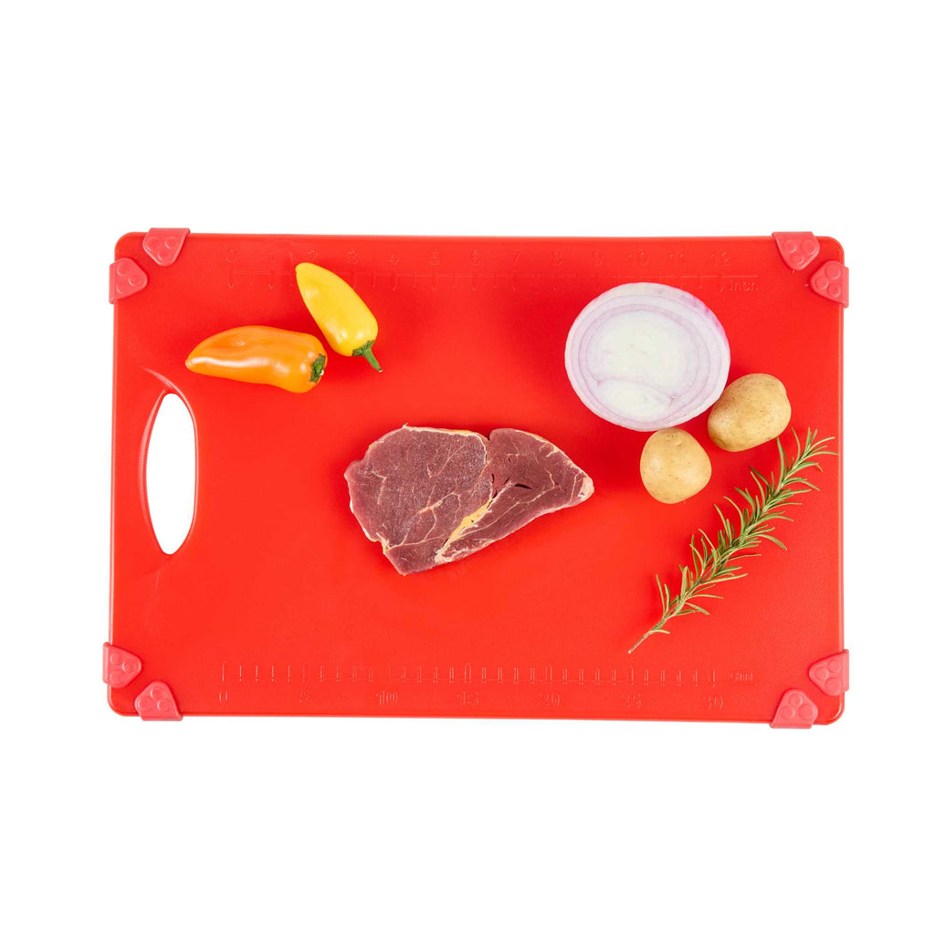 Sure Grip Red Plastic Cutting Board - Non-Slip, Measurement Markers, Carrying Handle - 12" x 18" - 1 count box