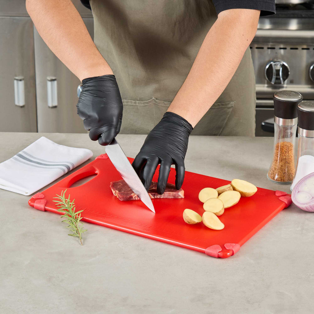 Sure Grip Red Plastic Cutting Board - Non-Slip, Measurement Markers, Carrying Handle - 12" x 18" - 1 count box