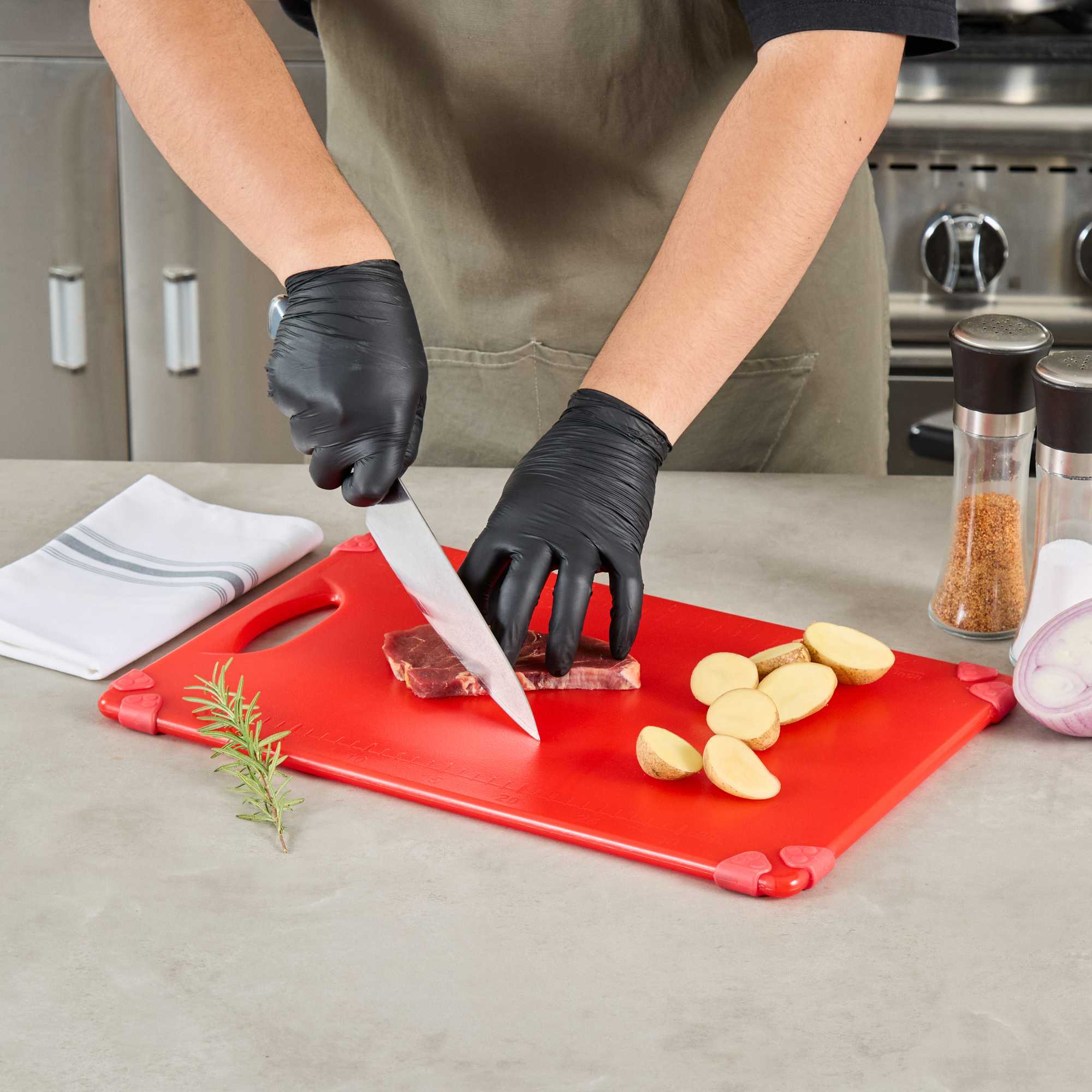 Sure Grip Red Plastic Cutting Board - Non-Slip, Measurement Markers, Carrying Handle - 12" x 18" - 1 count box
