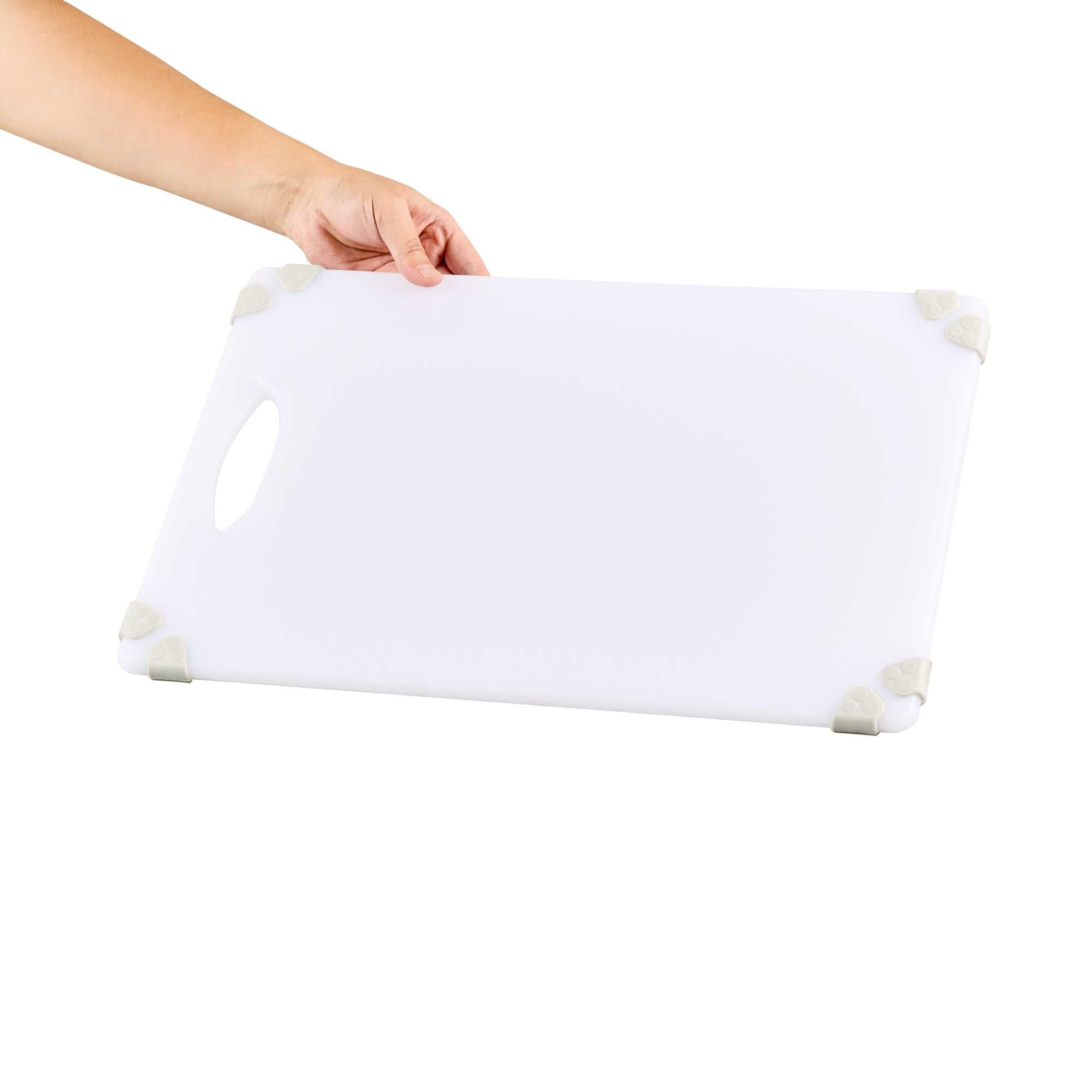 Sure Grip White Plastic Cutting Board - Non-Slip, Measurement Markers, Carrying Handle - 12" x 18" - 1 count box