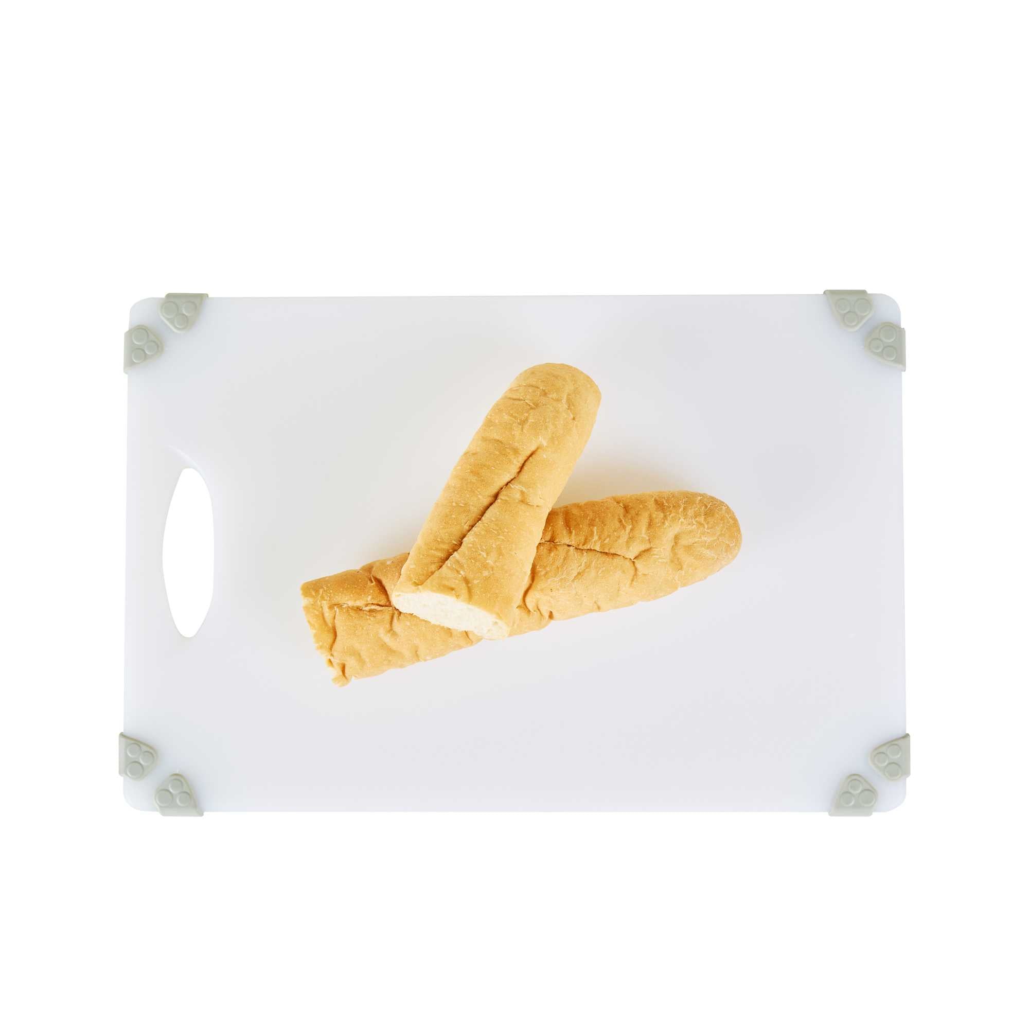 Sure Grip White Plastic Cutting Board - Non-Slip, Measurement Markers, Carrying Handle - 12" x 18" - 1 count box