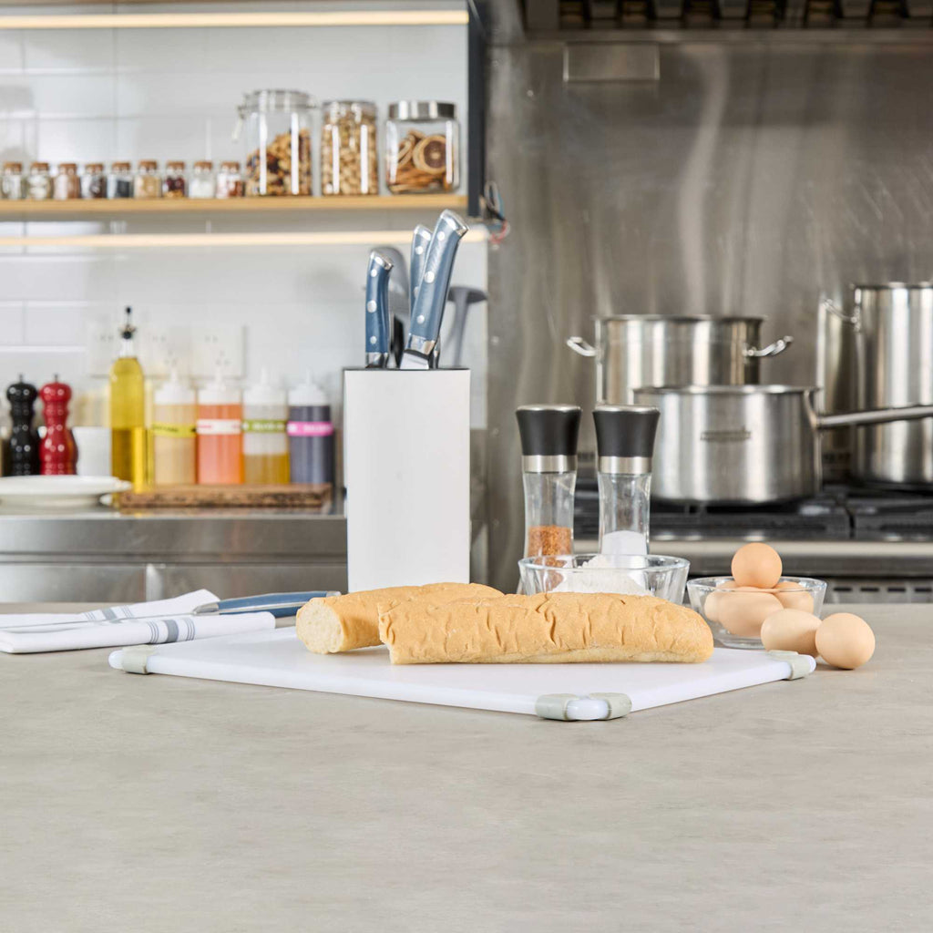 Sure Grip White Plastic Cutting Board - Non-Slip, Measurement Markers, Carrying Handle - 12" x 18" - 1 count box