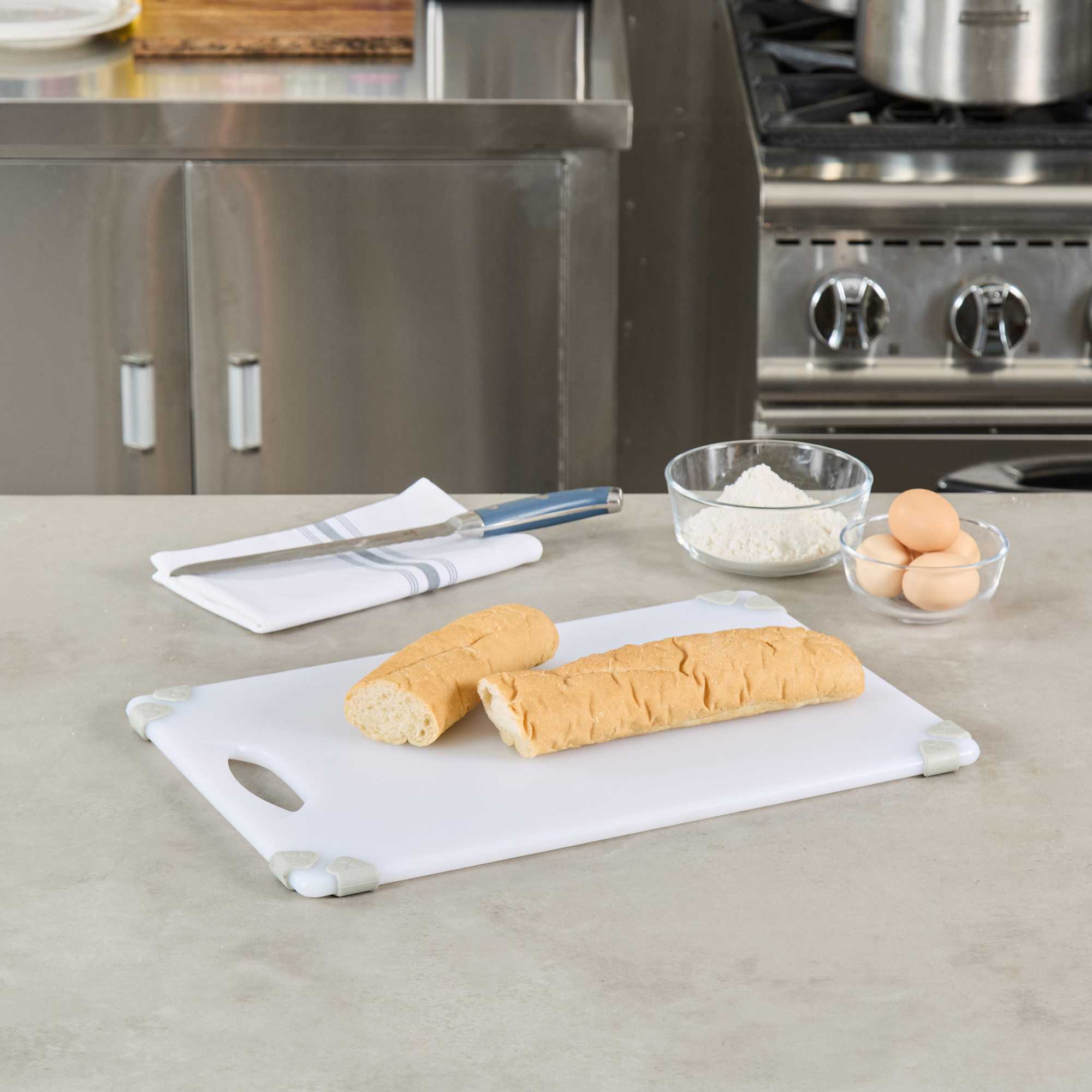Sure Grip White Plastic Cutting Board - Non-Slip, Measurement Markers, Carrying Handle - 12" x 18" - 1 count box