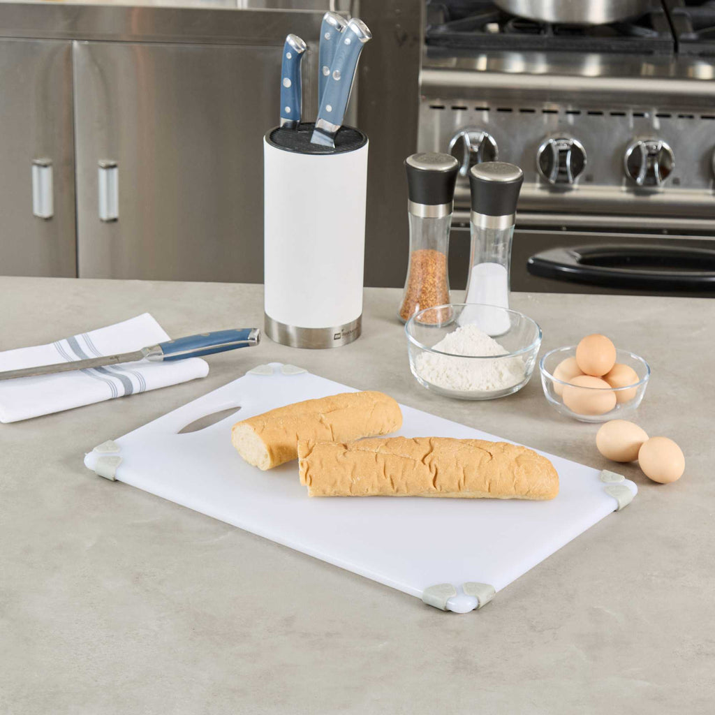 Sure Grip White Plastic Cutting Board - Non-Slip, Measurement Markers, Carrying Handle - 12" x 18" - 1 count box