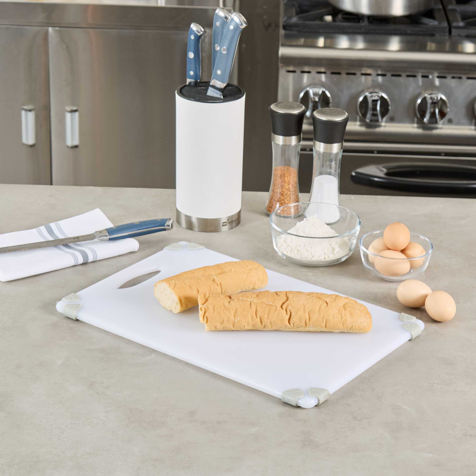 Sure Grip White Plastic Cutting Board - Non-Slip, Measurement Markers, Carrying Handle - 12" x 18" - 1 count box