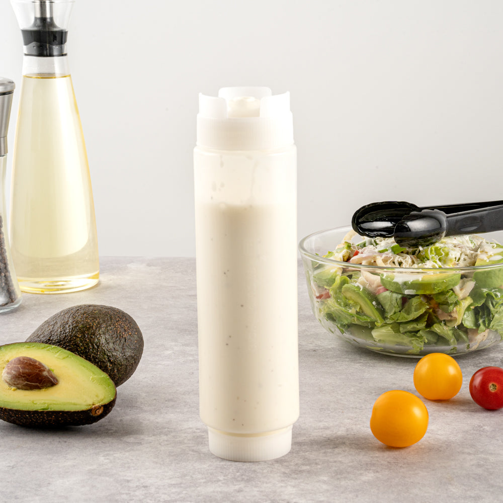 First In First Out 16 oz Clear Plastic Squeeze Bottle - Inverted, Refill & Dispensing Lid - 2 1/2" x 2 1/2" x 8 1/4" - 6 count box
