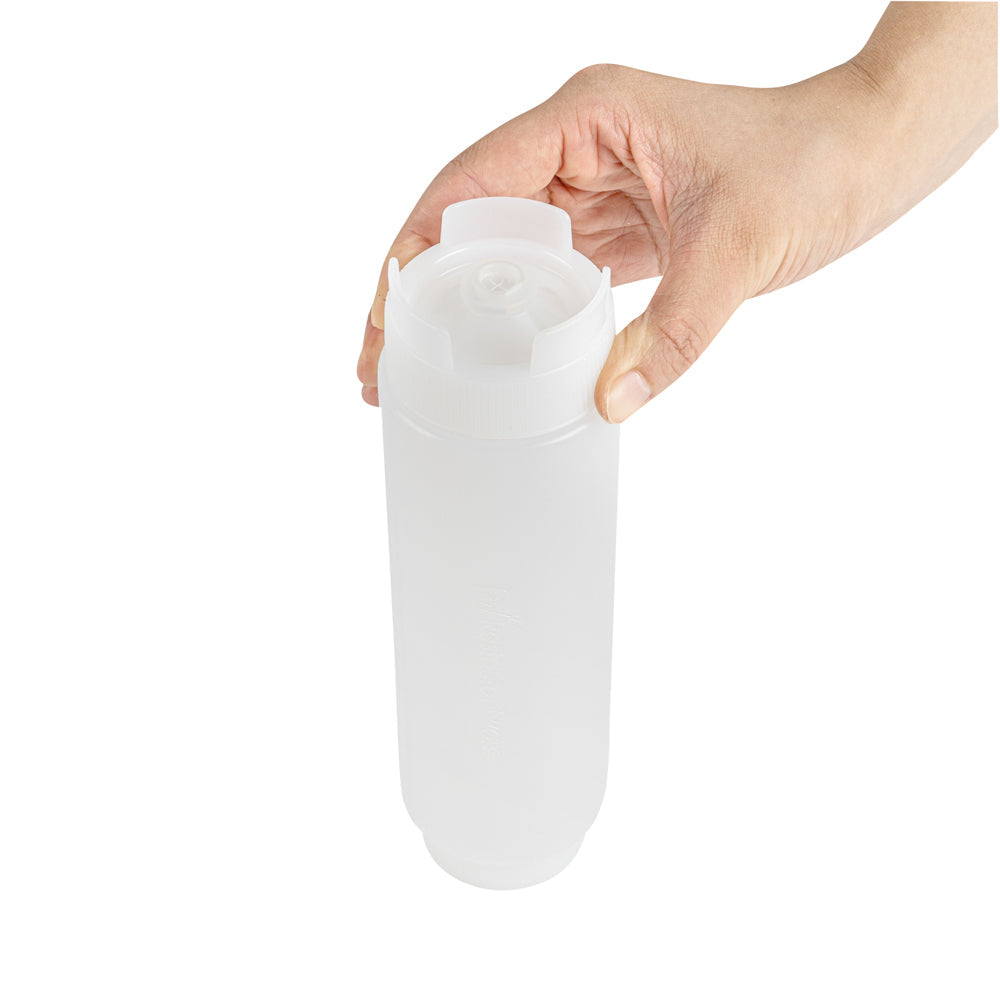 First In First Out 16 oz Clear Plastic Squeeze Bottle - Inverted, Refill & Dispensing Lid - 2 1/2" x 2 1/2" x 8 1/4" - 6 count box