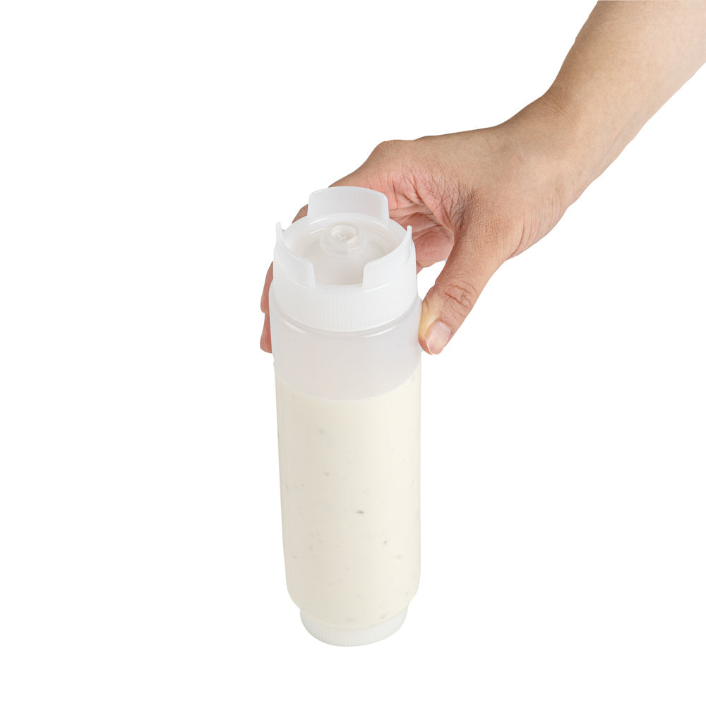 First In First Out 16 oz Clear Plastic Squeeze Bottle - Inverted, Refill & Dispensing Lid - 2 1/2" x 2 1/2" x 8 1/4" - 1 count box