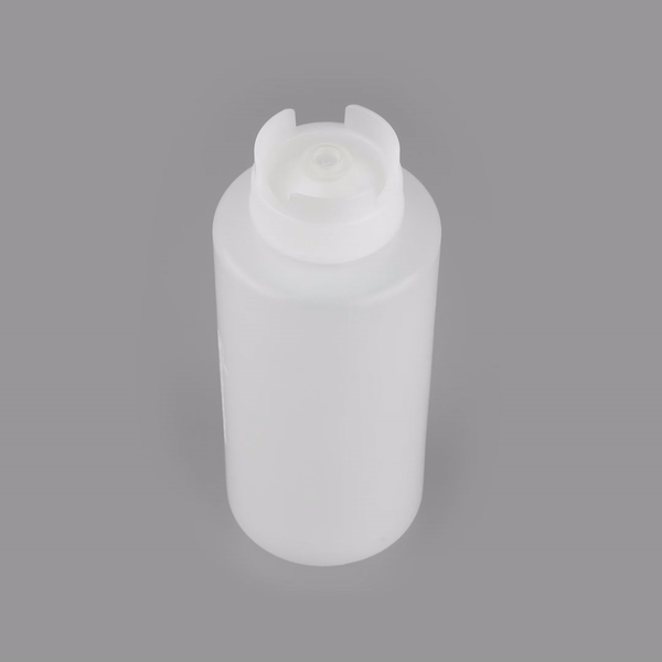 First In First Out 32 oz Clear Plastic Squeeze Bottle - Inverted, Refill & Dispensing Lid - 3 1/2" x 3 1/2" x 9" - 6 count box