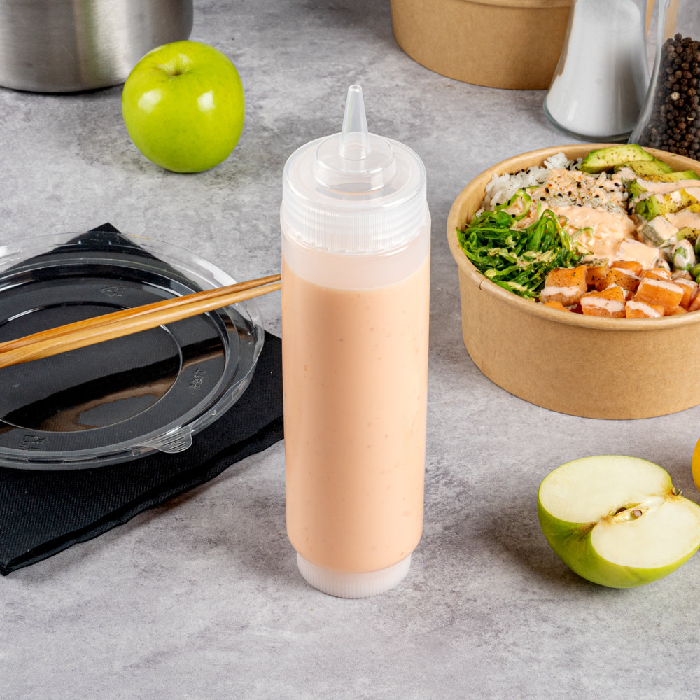 First In First Out 16 oz Clear Plastic Squeeze Bottle - Refill Lid, Precision Tip - 2 1/2" x 2 1/2" x 9 1/4" - 1 count box
