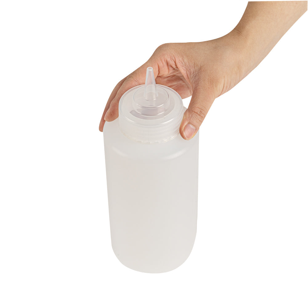 First In First Out 32 oz Clear Plastic Squeeze Bottle - Refill Lid, Precision Tip - 9 1/2" x 3 1/2" x 3 1/2" - 1 count box