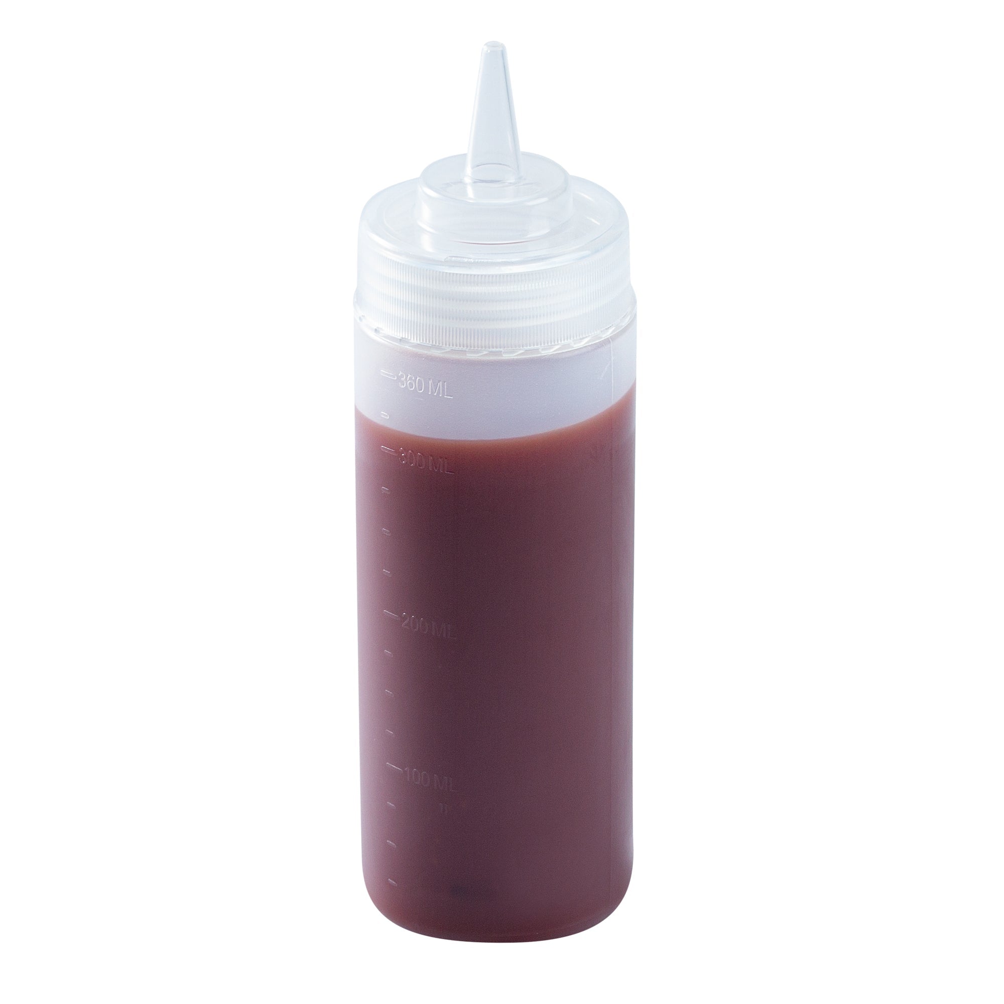 Sauce Tek 12 oz Clear Plastic Squeeze Bottle - Precision Tip - 2 1/4" x 2 1/4" x 8" - 1 count box