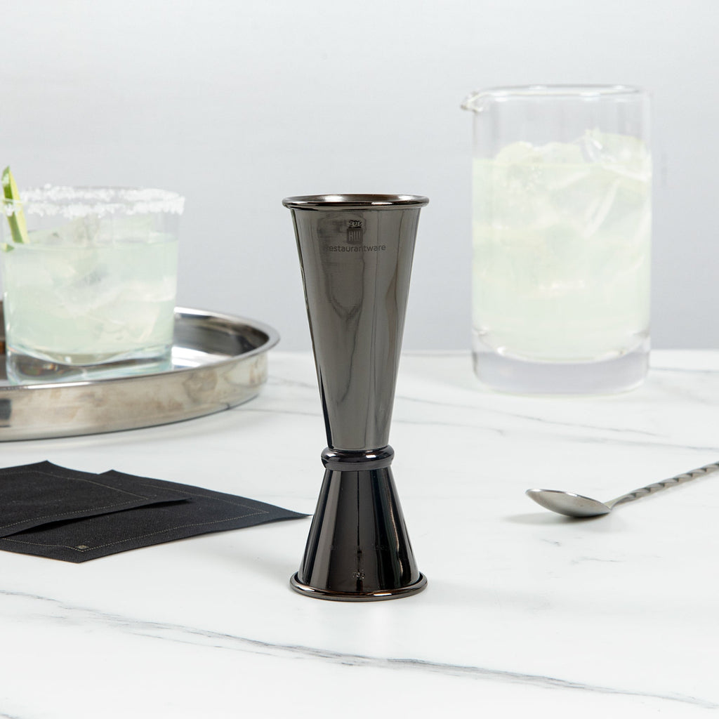 Bar Lux 1 oz / 2 oz Black Stainless Steel Jigger - Japanese Style - 1 count box