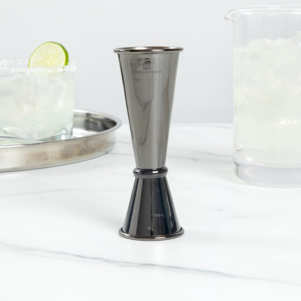 Bar Lux 1 oz / 2 oz Black Stainless Steel Jigger - Japanese Style - 1 count box
