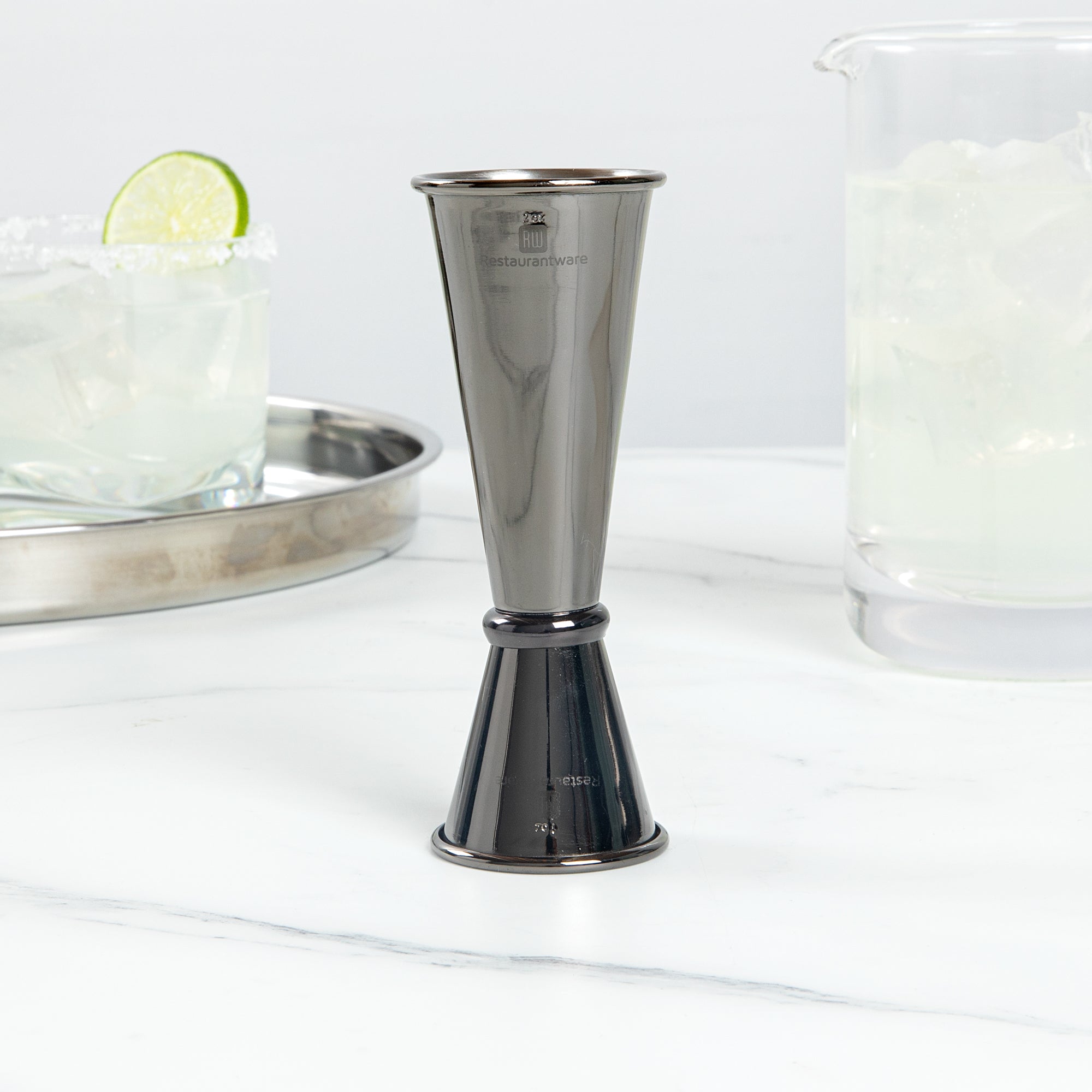 Bar Lux 1 oz / 2 oz Black Stainless Steel Jigger - Japanese Style - 1 count box