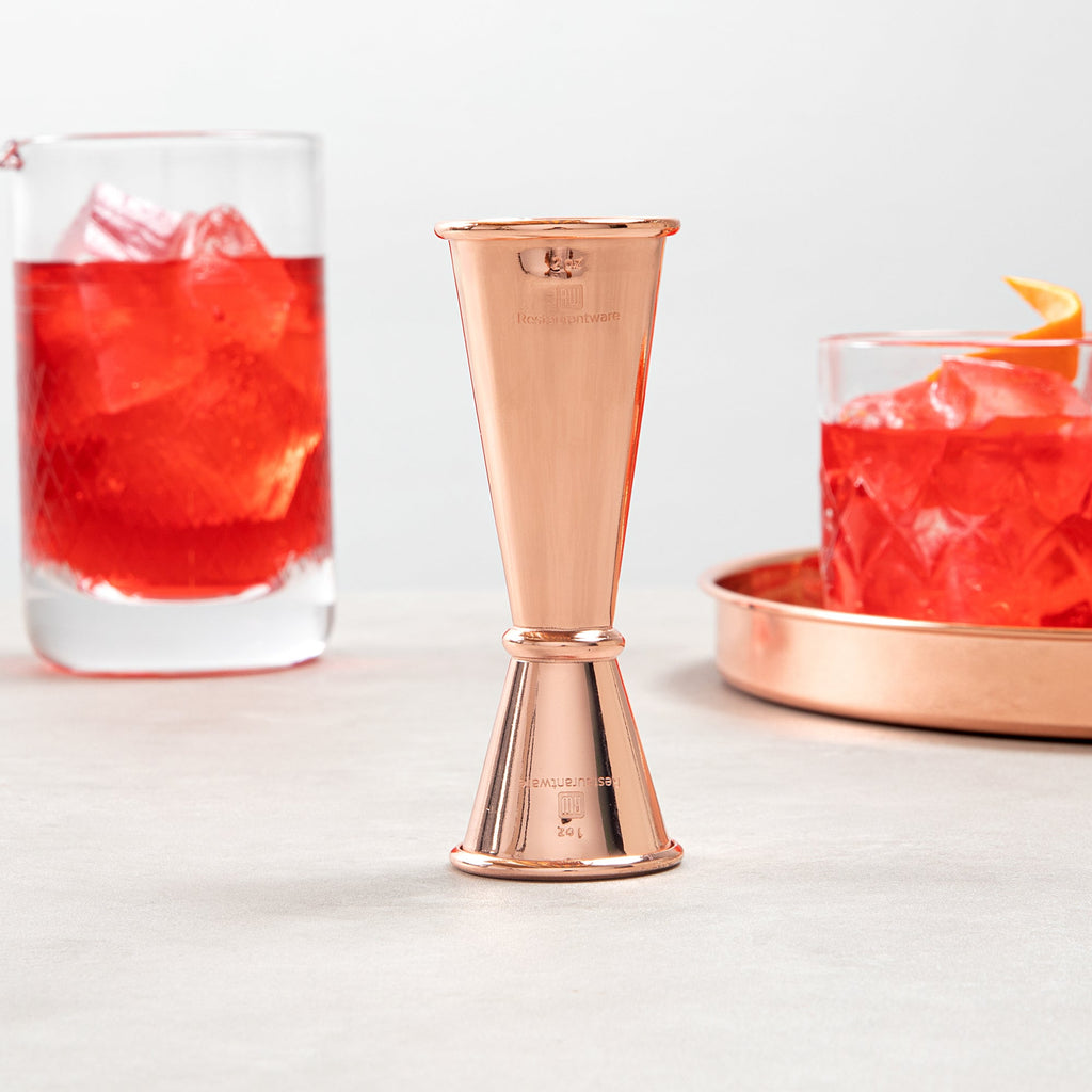 Bar Lux 1 oz / 2 oz Copper-Plated Stainless Steel Jigger - Japanese Style - 1 count box