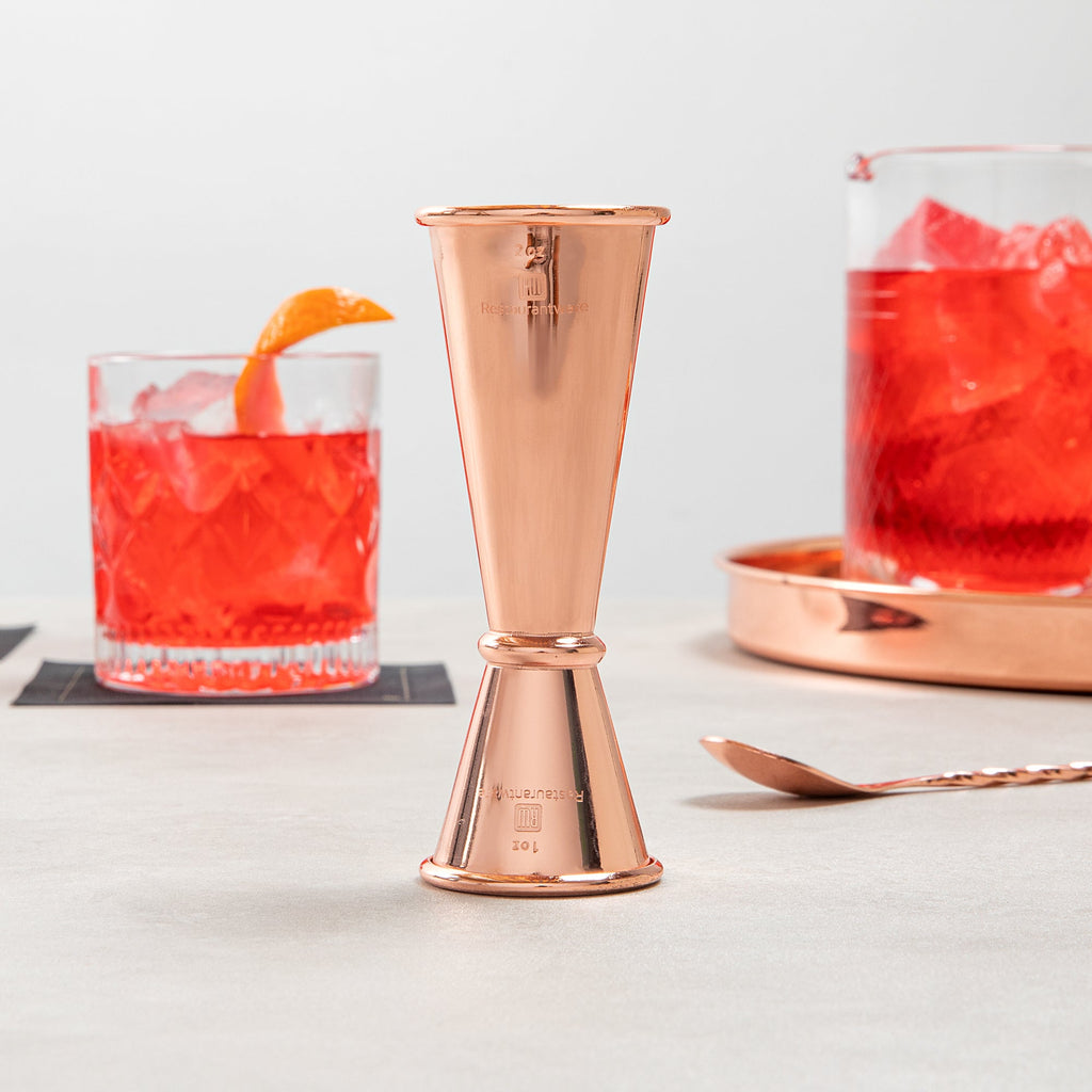 Bar Lux 1 oz / 2 oz Copper-Plated Stainless Steel Jigger - Japanese Style - 1 count box